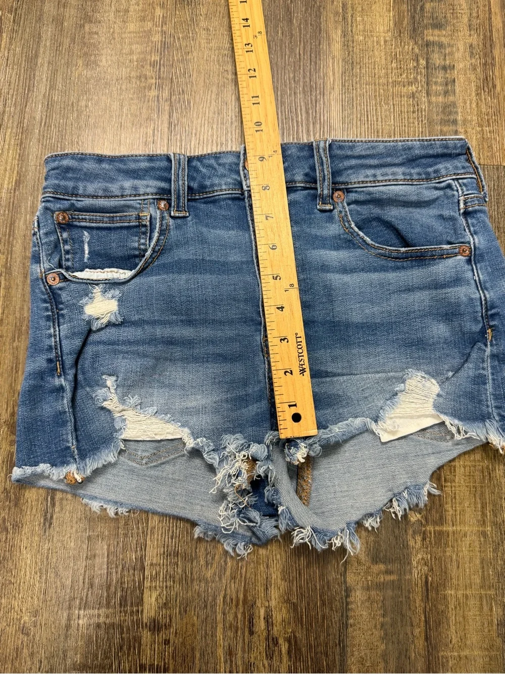 American Eagle Outfitters Blue Distressed High-Rise Denim Shorts Buttonfly